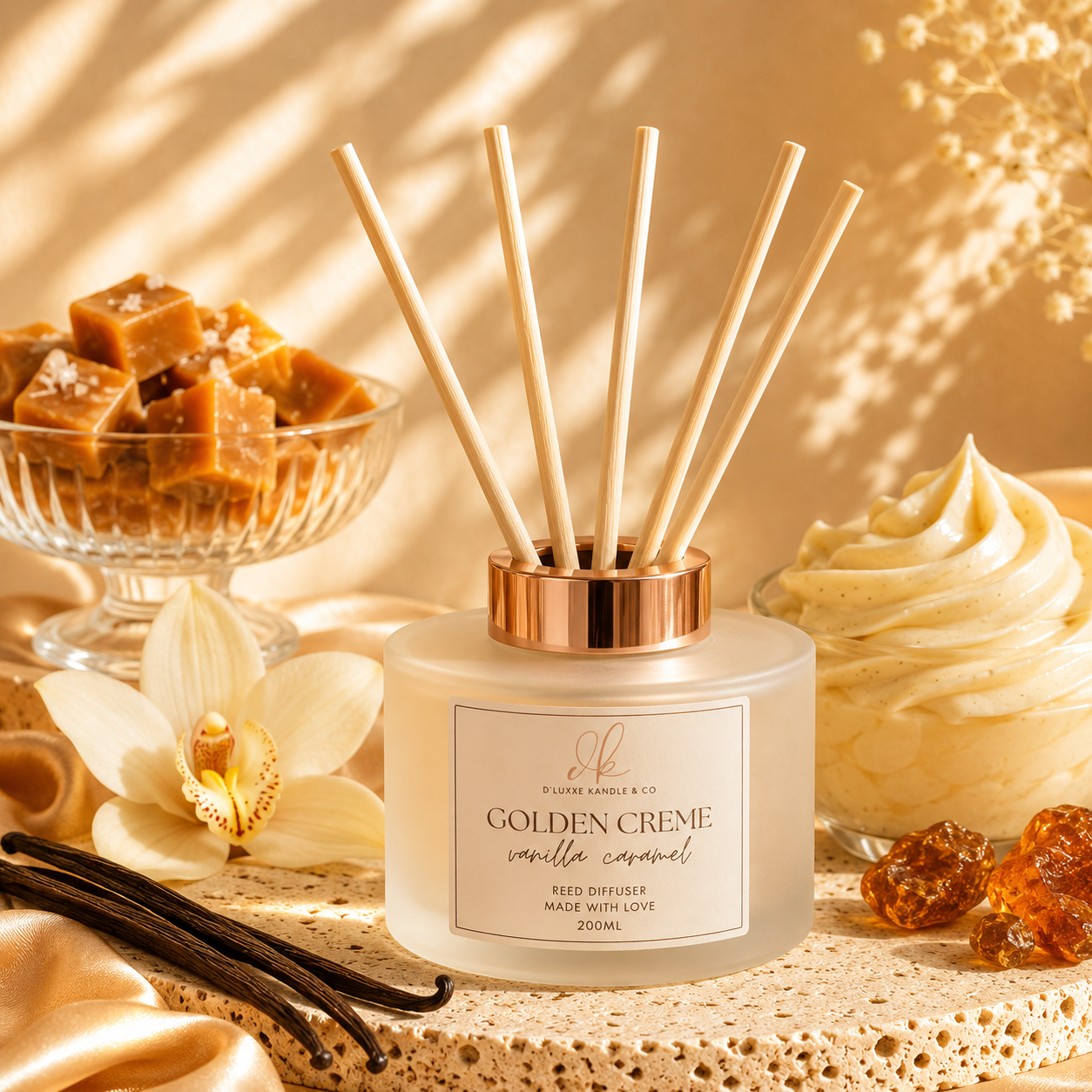 GOLDEN CRÈME – Vanilla Caramel Reed Diffuser